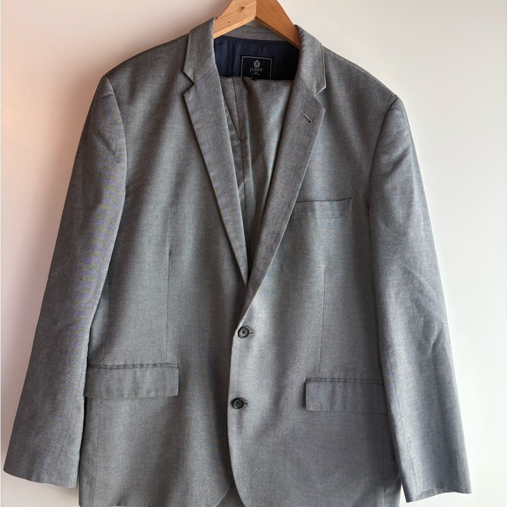 J. Crew Thompson Mens 46R Birdseye Cotton Suit Gray Blue 36x32